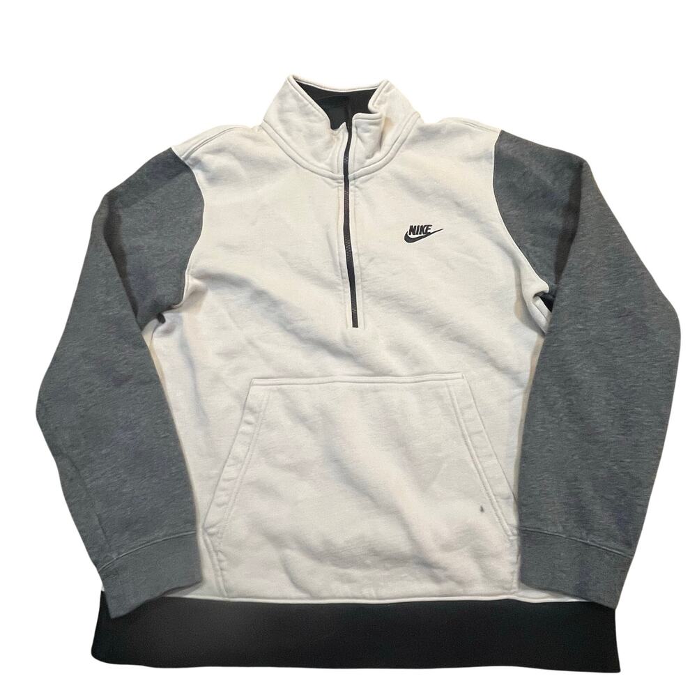 Nike Men’s Large Quarter Zip‎ Pullover Beige Gray Swoosh Sweatshirt